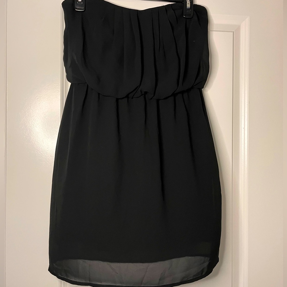 Black strapless mini dress